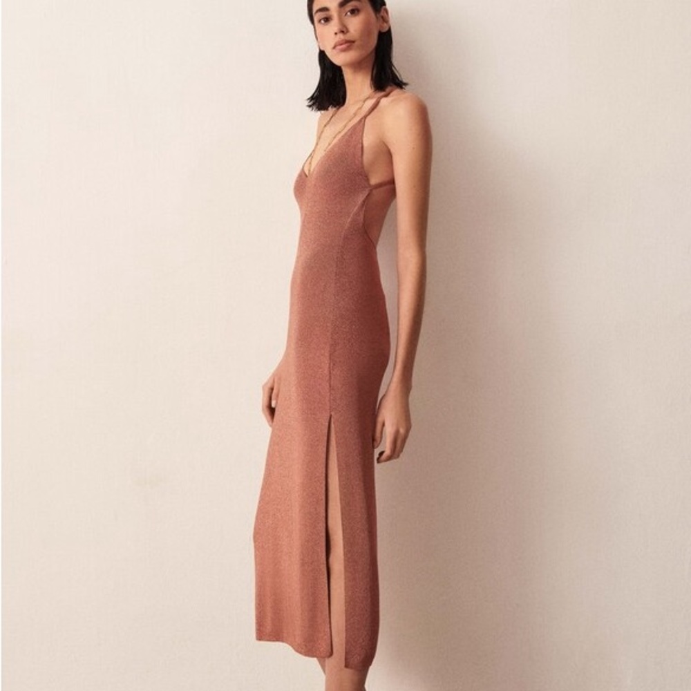 ba&sh Women’s Pupi Dress Copper Bronze Metallic Knit Midi Dress Size 1 / Small - Picture 6 of 7